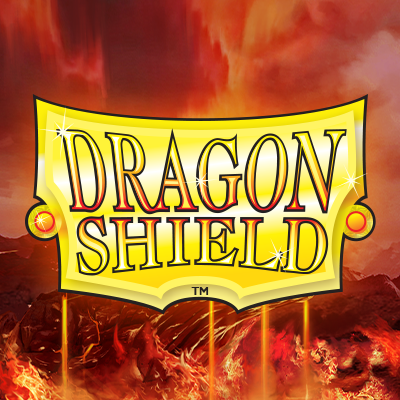 Dragon Shield logo with fiery background