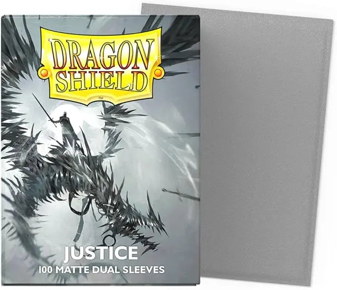 Dragon Shield Justice 100 Matte Dual Sleeves packaging with a warrior design on a white background