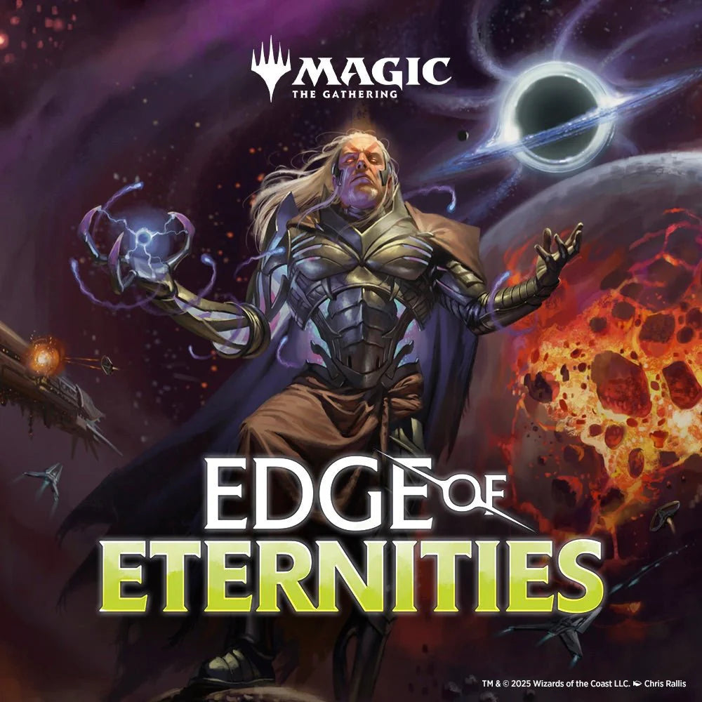 Cover of 'Edge of Eternities' from Magic: The Gathering with a character and cosmic elements.