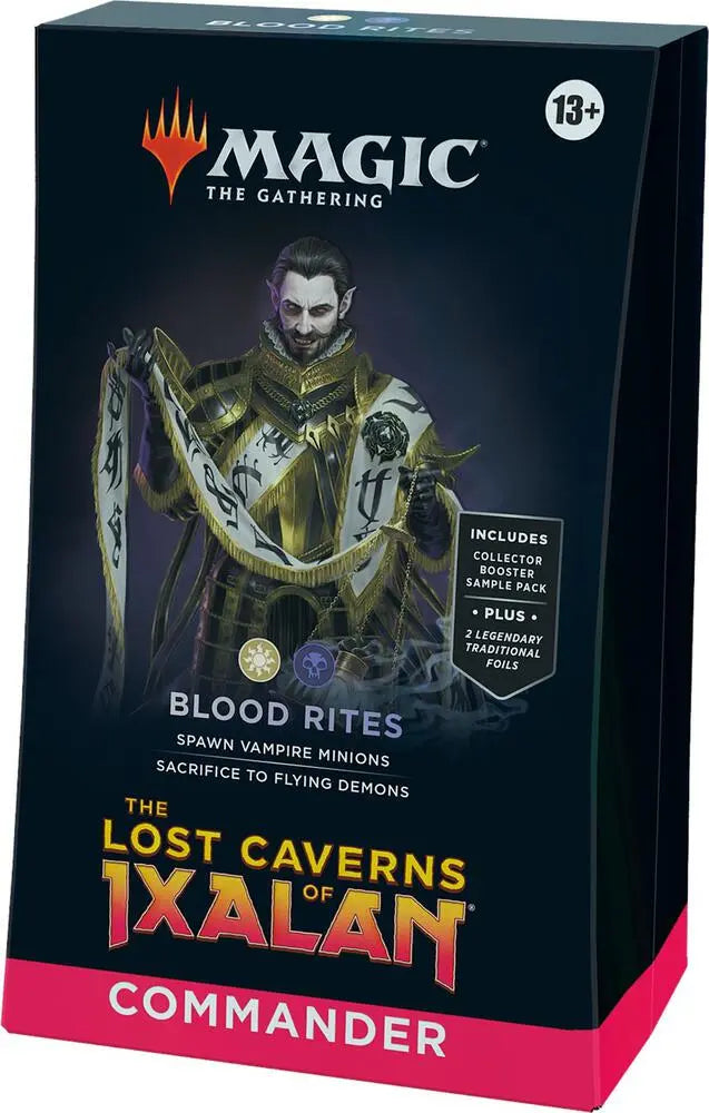 Card game box for 'Magic: The Gathering' featuring a character and text on a dark background.