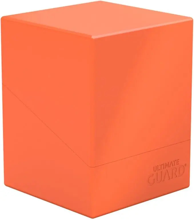 Orange card storage box with 'Ultimate Guard' branding on a white background