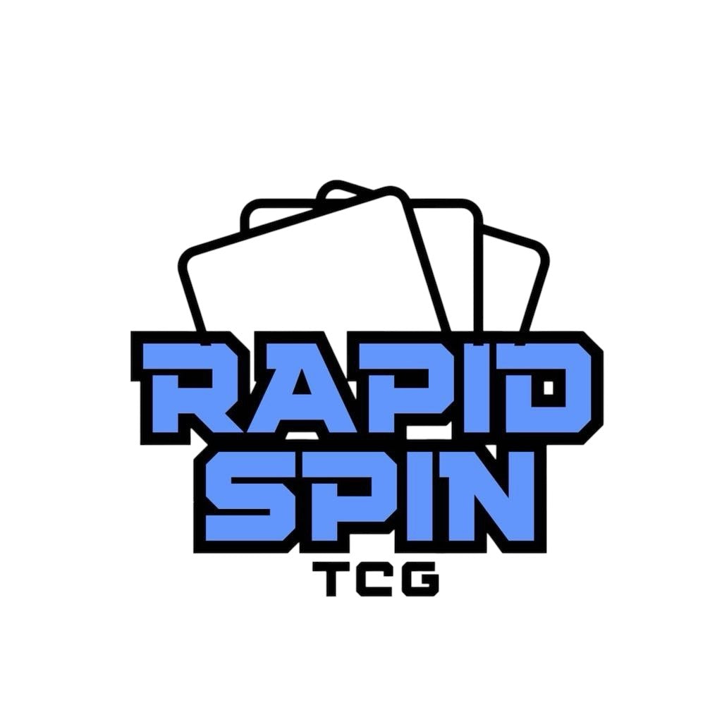 Rapid Spin TCG logo with blue text and card images on a white background