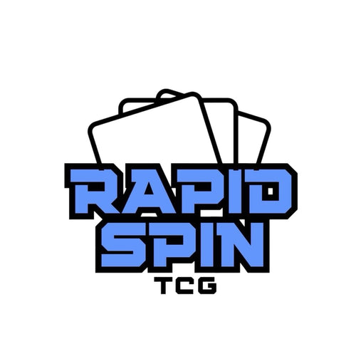 Rapid Spin TCG logo with blue text and card images on a white background