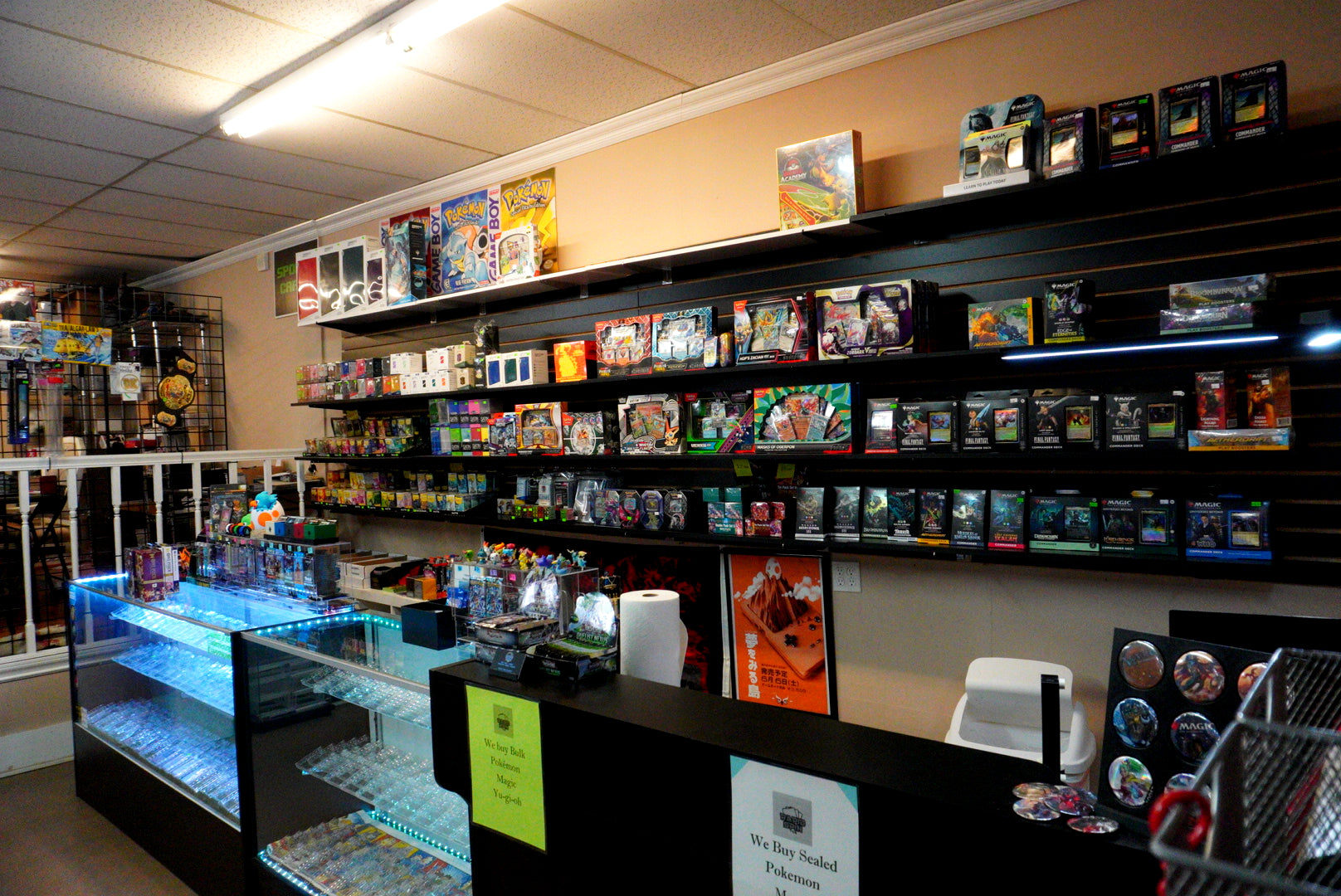 Display of collectible cards and memorabilia in a store setting